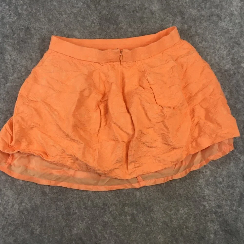 UO Kimchi Blue Skirt 8 Orange Neon Lined A Line Mini Textured Crepe Zip Casual